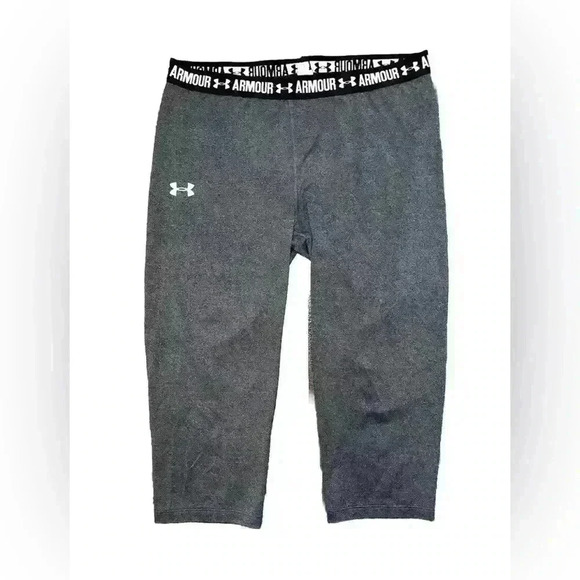 Under Armour Womens Heather Gray Leggings Knee Length Gym Workout 28 X 18 - Picture 1 of 4